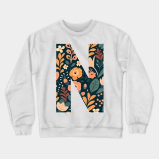 Whimsical Floral Letter N Crewneck Sweatshirt